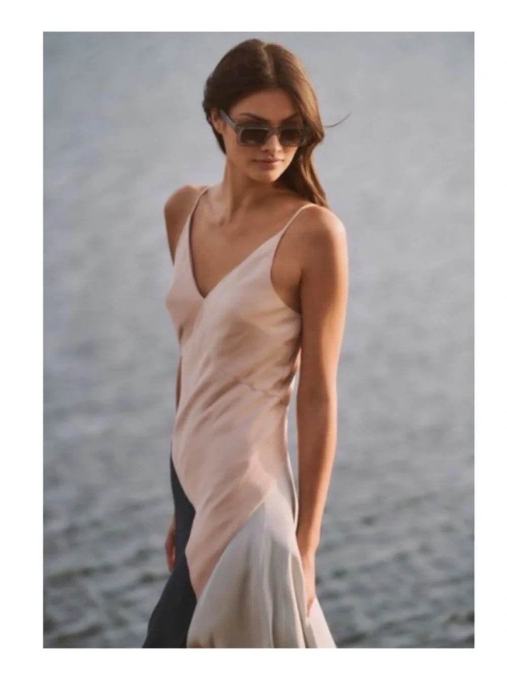 New! Reiss Hudson Asymmetric Colorblock Slip Midi Slip Dress in Multicolor - Picture 6 of 11